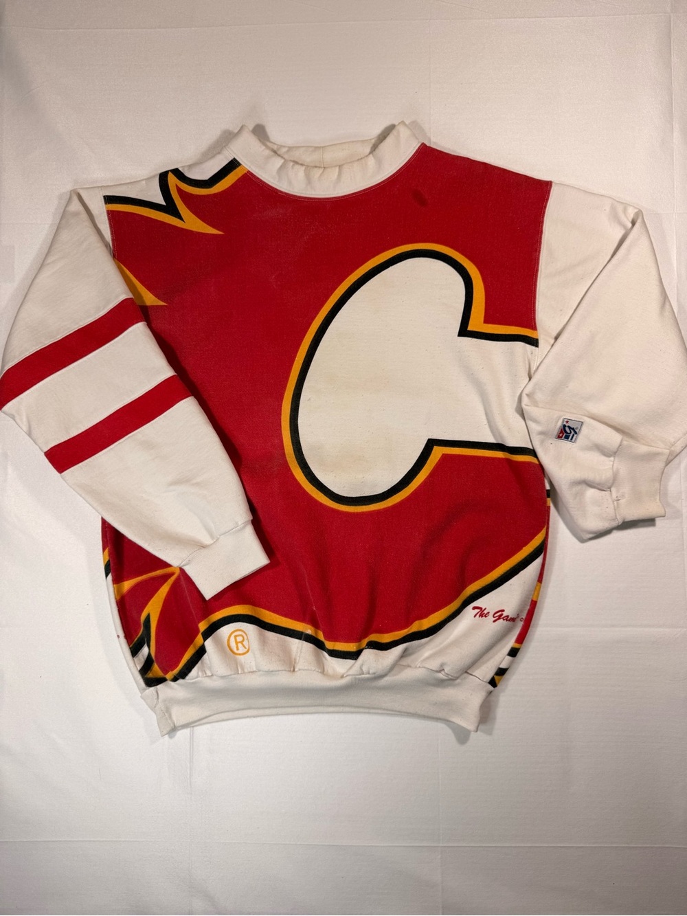The Game Red White Calgary Flames Logo Crewneck Sweater